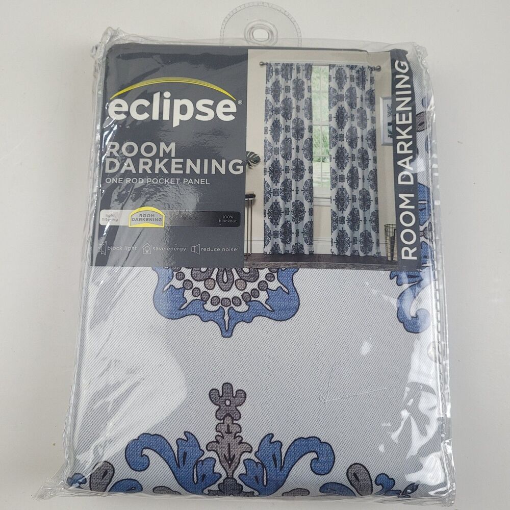 NEW Eclipse Peconic jute blackout Grommet curtains ''Olivia Navy 37x95 #CT14